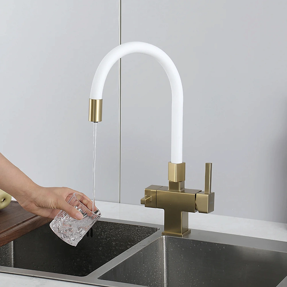 Смеситель для кухни GAPPO G4395-33 с гибким изливом и подключением фильтра, золотой сатин — Изображение 11