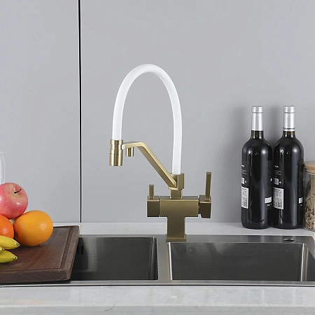 Смеситель для кухни GAPPO G4395-63 с гибким изливом и подключением фильтра, золотой сатин Смеситель для кухни GAPPO G4395-63 с гибким изливом и подключением фильтра, золотой сатин