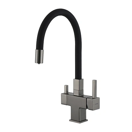Смеситель для кухни GAPPO G4395-39 с гибким изливом и подключением фильтра, оружейная сталь Смеситель для кухни GAPPO G4395-39 с гибким изливом и подключением фильтра, оружейная сталь