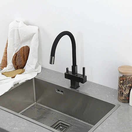 Смеситель для кухни GAPPO G4395-39 с гибким изливом и подключением фильтра, оружейная сталь Смеситель для кухни GAPPO G4395-39 с гибким изливом и подключением фильтра, оружейная сталь