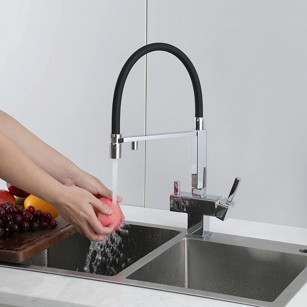Смеситель для кухни GAPPO G4395-50 с гибким изливом и подключением фильтра, хром — Изображение 10