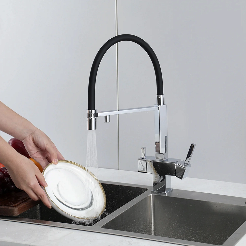 Смеситель для кухни GAPPO G4395-50 с гибким изливом и подключением фильтра, хром — Изображение 11