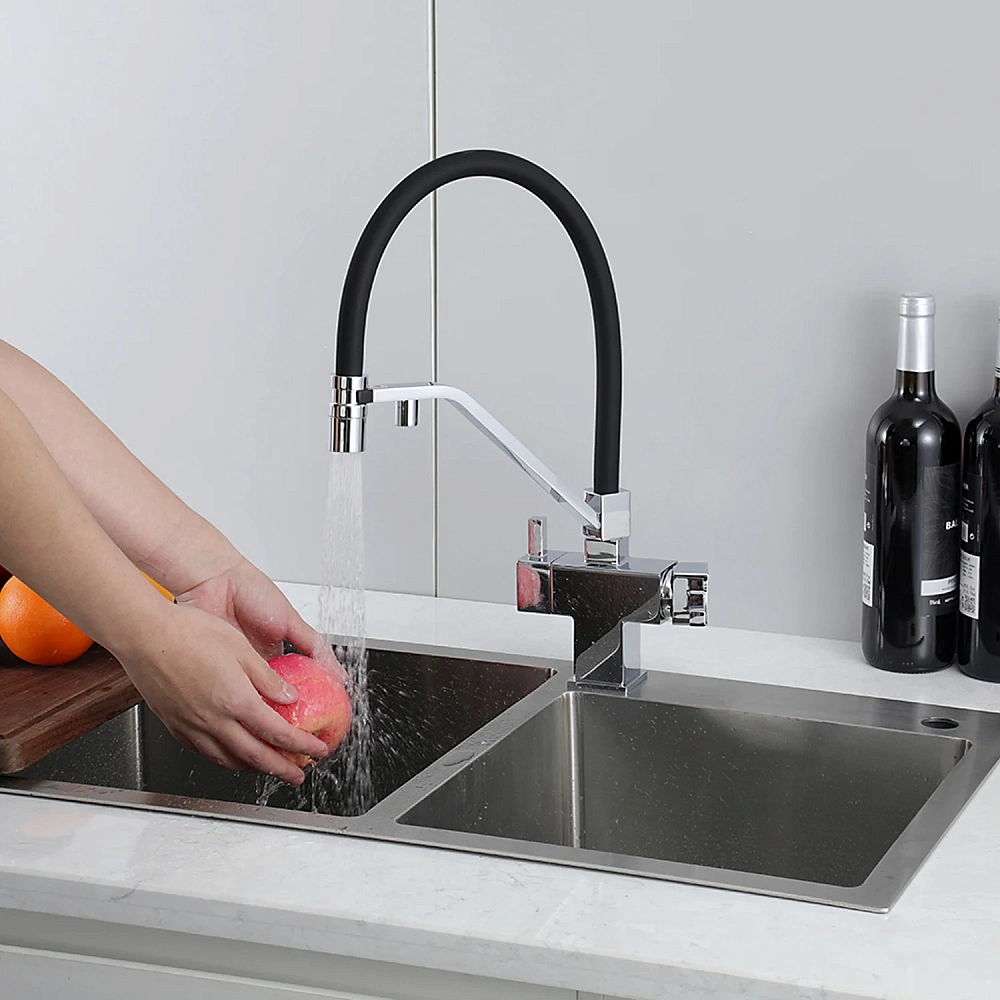 Смеситель для кухни GAPPO G4395-60 с гибким изливом и подключением фильтра, хром — Изображение 8