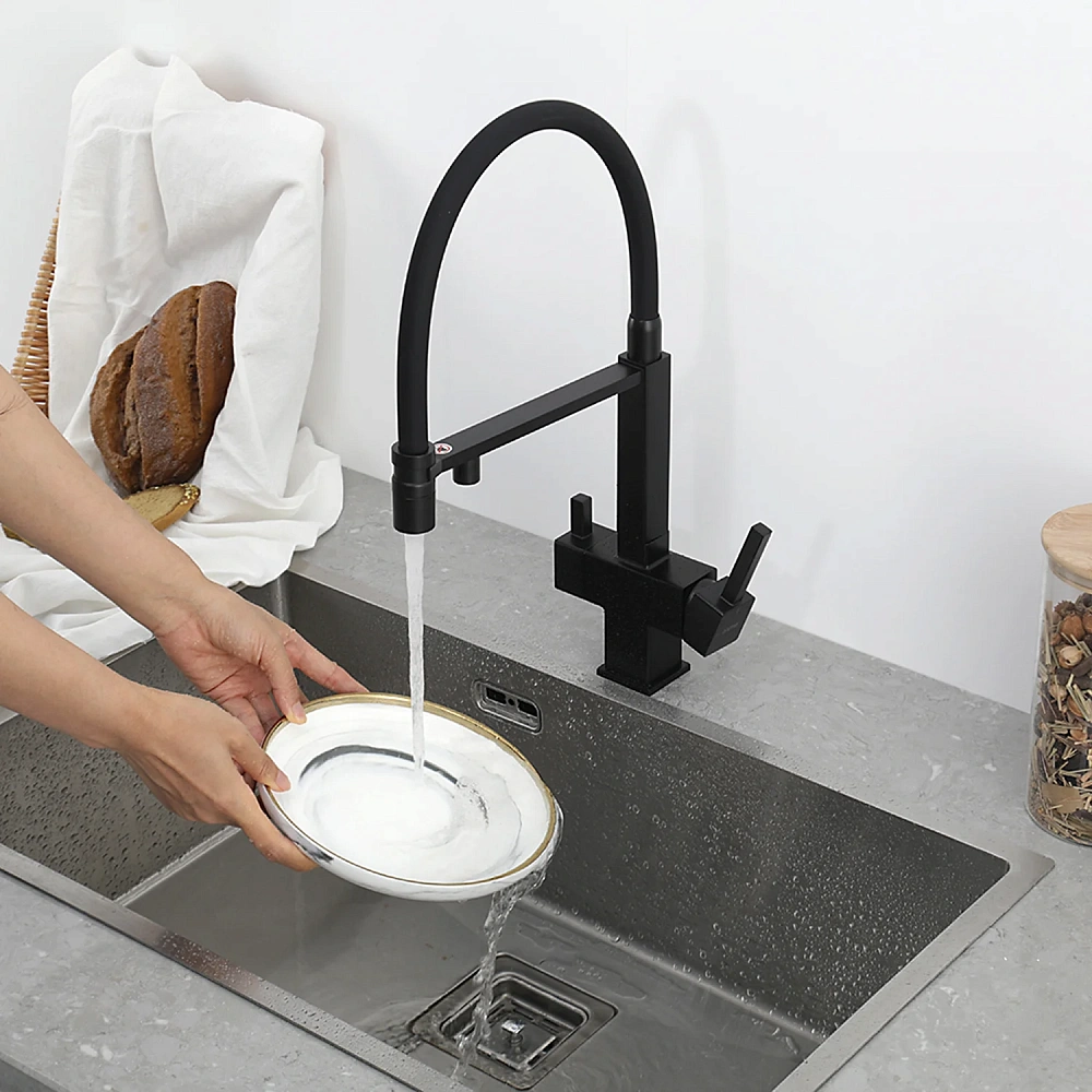 Смеситель для кухни GAPPO G4395-56 с гибким изливом и подключением фильтра, черный — Изображение 7