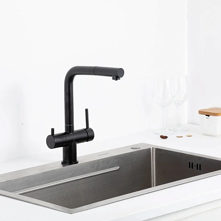 Смеситель для кухни GAPPO G4397-76 с выдвижным изливом и подключением фильтра, черный Смеситель для кухни GAPPO G4397-76 с выдвижным изливом и подключением фильтра, черный