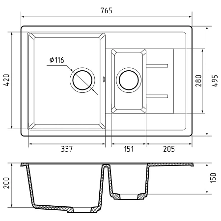 Кухонная мойка GranFest QUADRO Q-775KL иней Кухонная мойка GranFest QUADRO Q-775KL иней