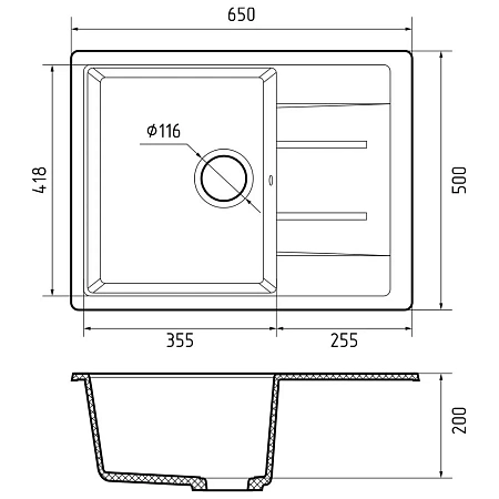 Кухонная мойка GranFest QUADRO Q-650L черный Кухонная мойка GranFest QUADRO Q-650L черный
