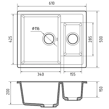 Кухонная мойка GranFest QUADRO Q-610K графит Кухонная мойка GranFest QUADRO Q-610K графит