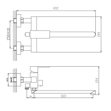 Смеситель для ванны Haiba HB22803 сталь Смеситель для ванны Haiba HB22803 сталь