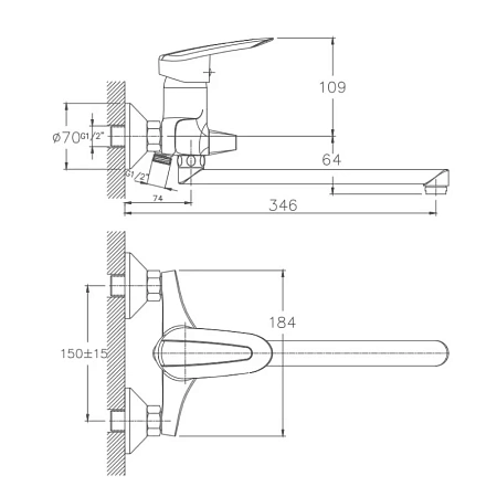 Смеситель для ванны Haiba HB2207 хром Смеситель для ванны Haiba HB2207 хром