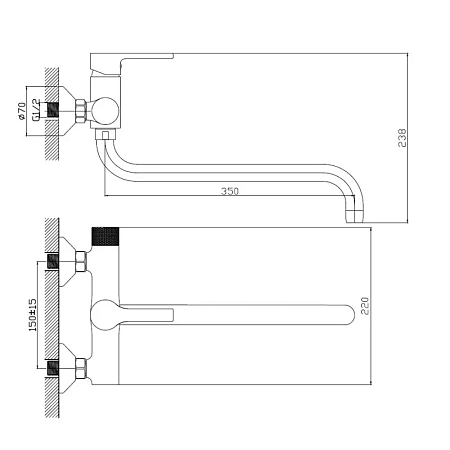 Смеситель для ванны Haiba HB22652-7 черный Смеситель для ванны Haiba HB22652-7 черный