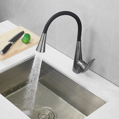 Смеситель для кухни Haiba HB73823-3 с гибким изливом, оружейная сталь Смеситель для кухни Haiba HB73823-3 с гибким изливом, оружейная сталь