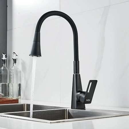 Смеситель для кухни Raffine F313H-3 с гибким изливом, черный Смеситель для кухни Raffine F313H-3 с гибким изливом, черный