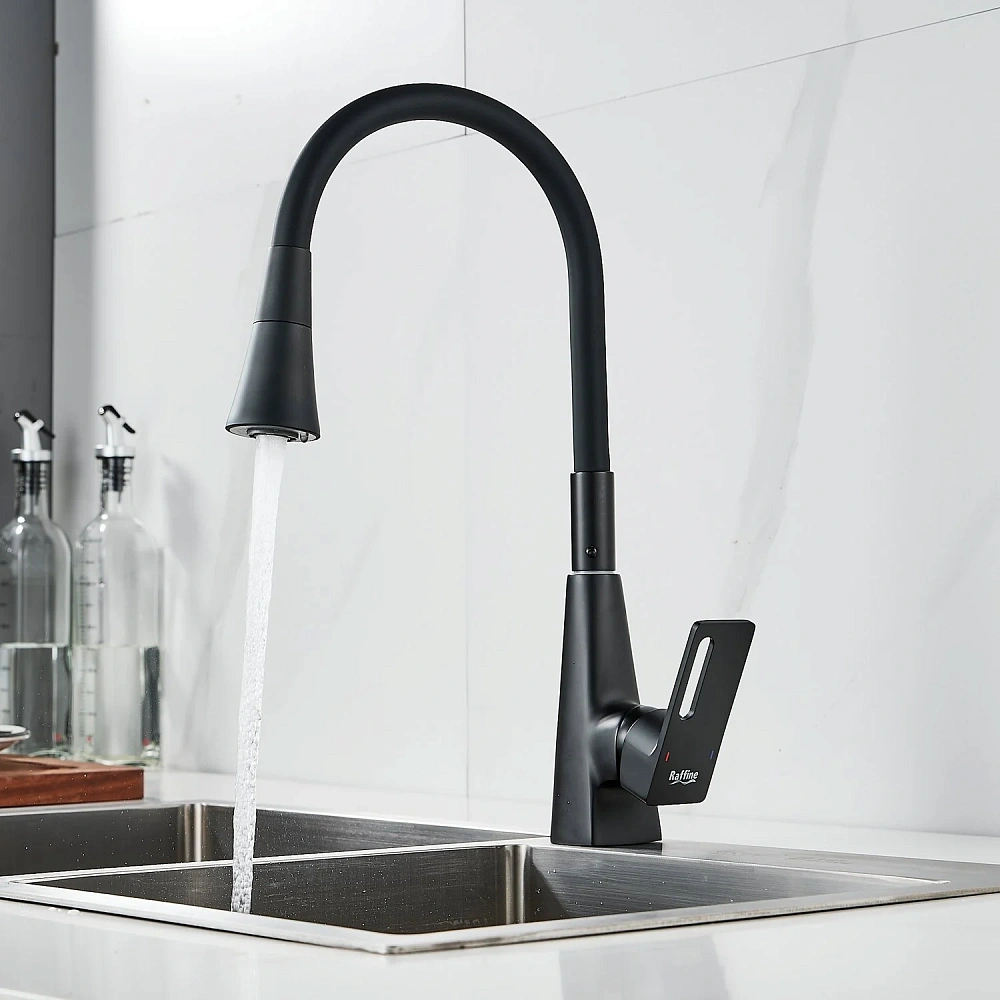 Смеситель для кухни Raffine F313H-3 с гибким изливом, черный — Изображение 4