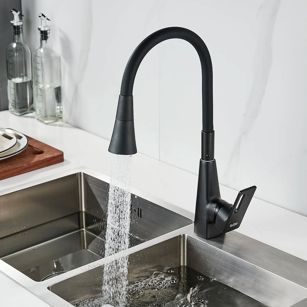 Смеситель для кухни Raffine F313H-3 с гибким изливом, черный — Изображение 7