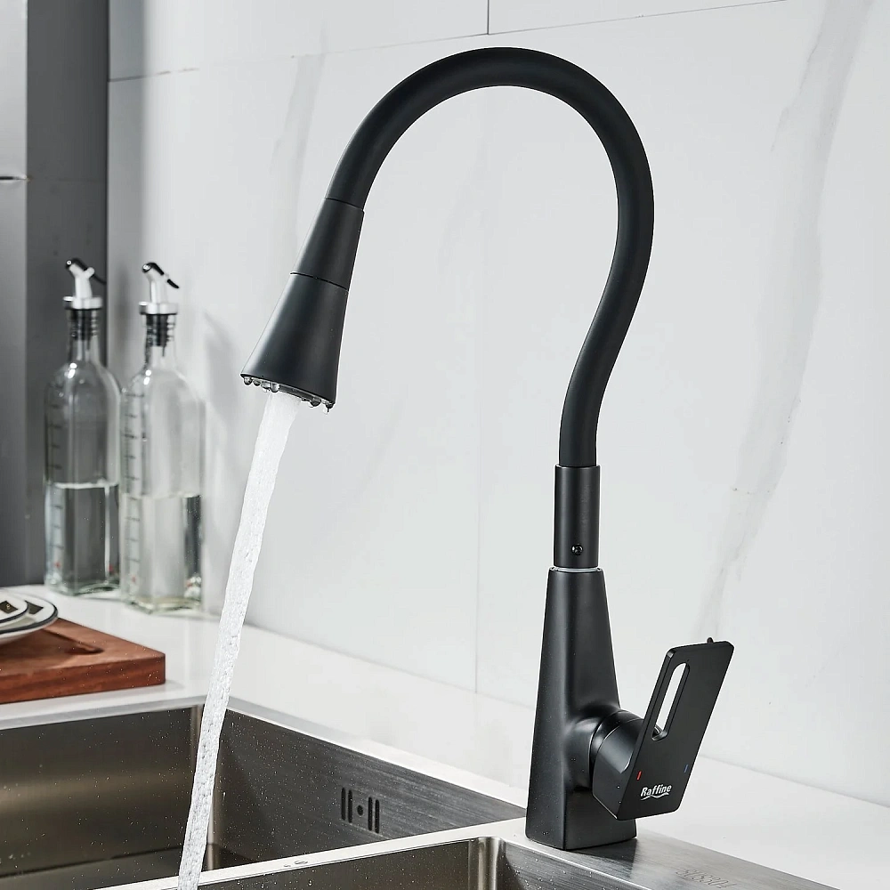 Смеситель для кухни Raffine F313H-3 с гибким изливом, черный — Изображение 11