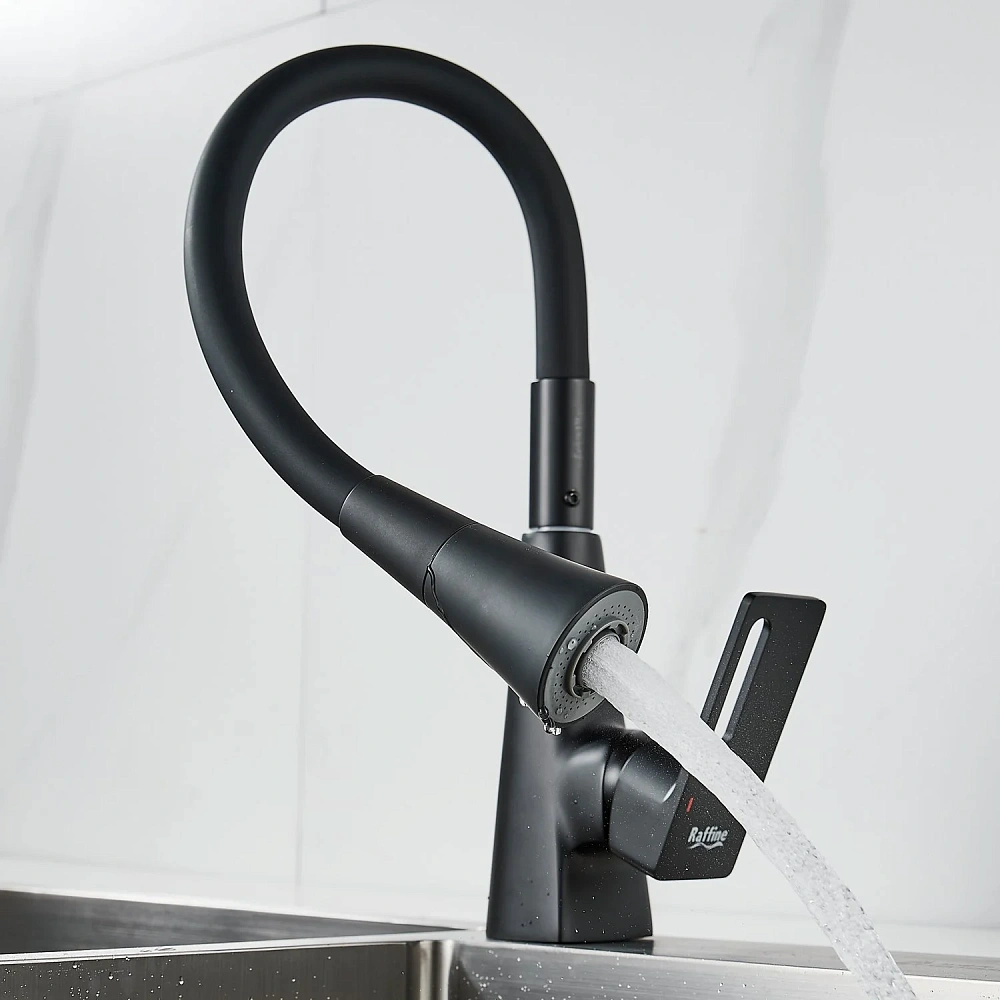 Смеситель для кухни Raffine F313H-3 с гибким изливом, черный — Изображение 12