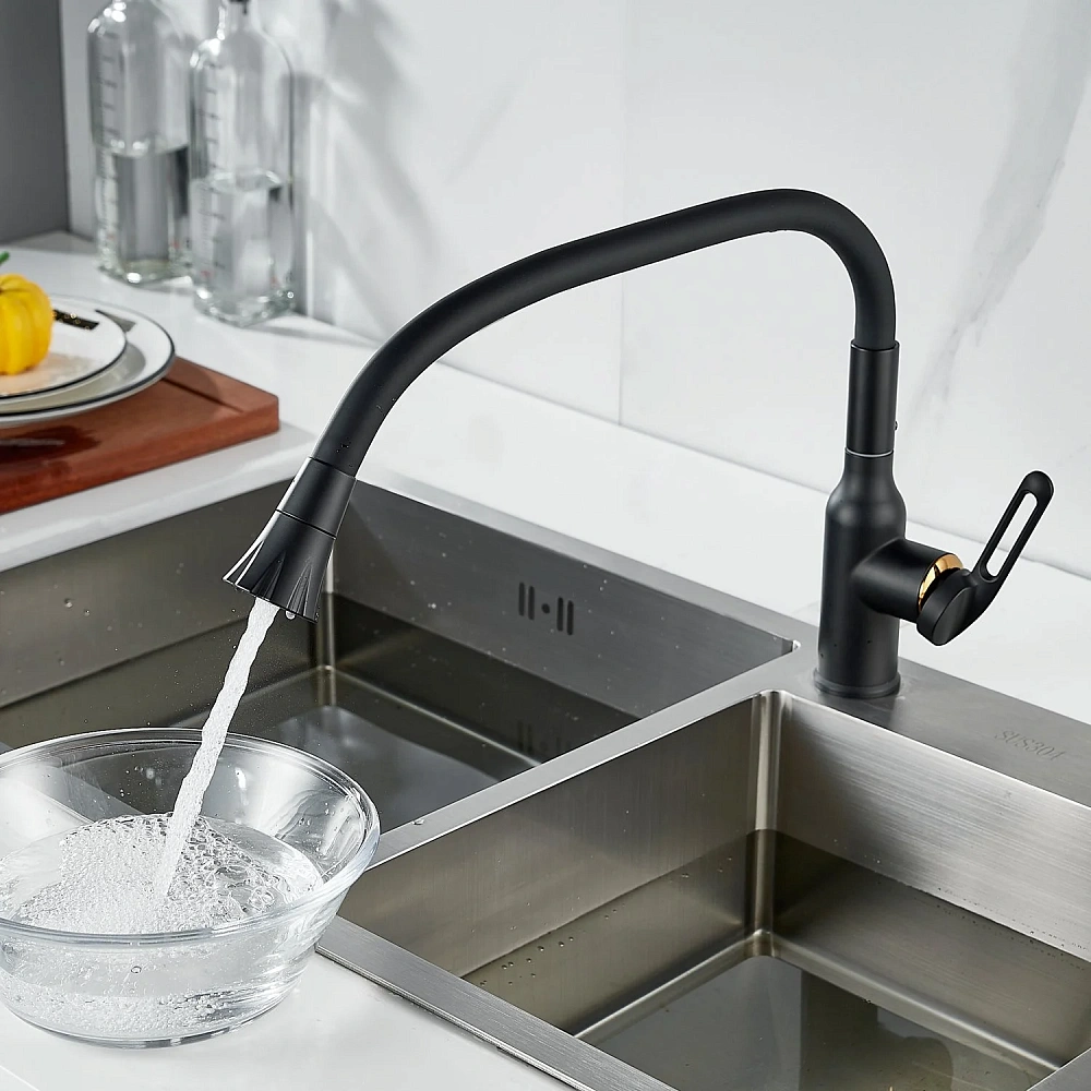 Смеситель для кухни Raffine F303H-3 с гибким изливом, черный — Изображение 7