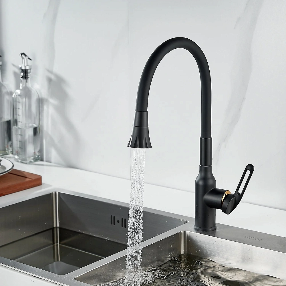 Смеситель для кухни Raffine F303H-3 с гибким изливом, черный — Изображение 10