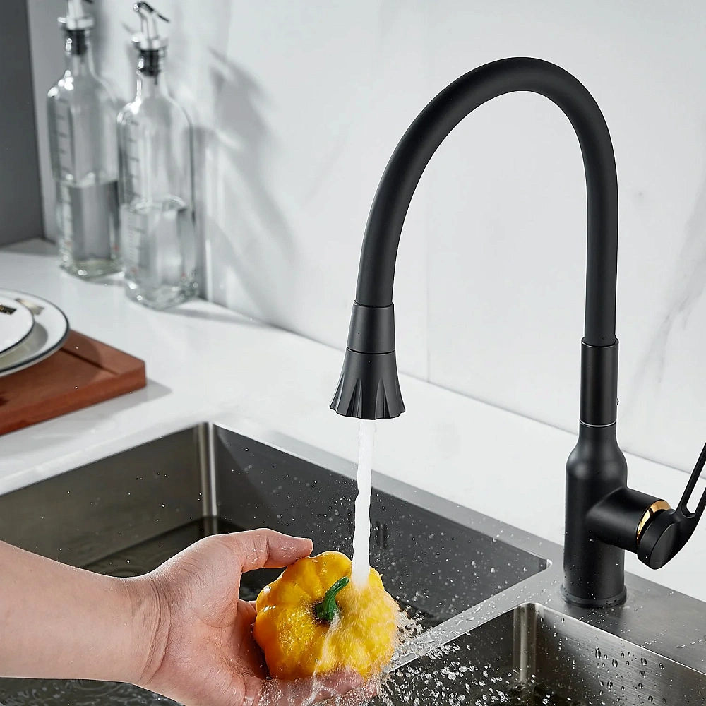 Смеситель для кухни Raffine F303H-3 с гибким изливом, черный — Изображение 11