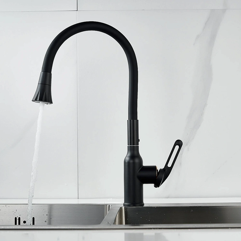 Смеситель для кухни Raffine F303H-3 с гибким изливом, черный — Изображение 16