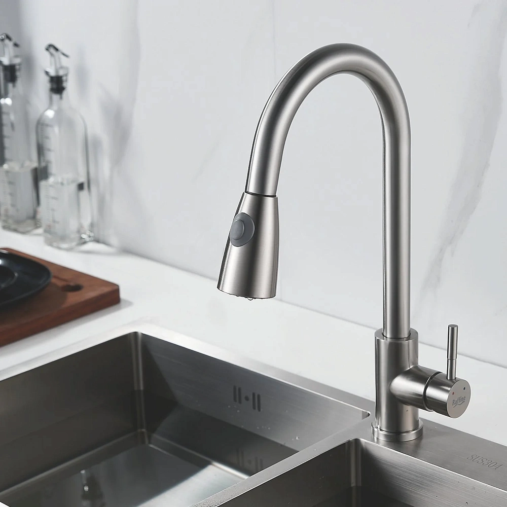 Смеситель для кухни Raffine F213L с выдвижным изливом, сатин — Изображение 18