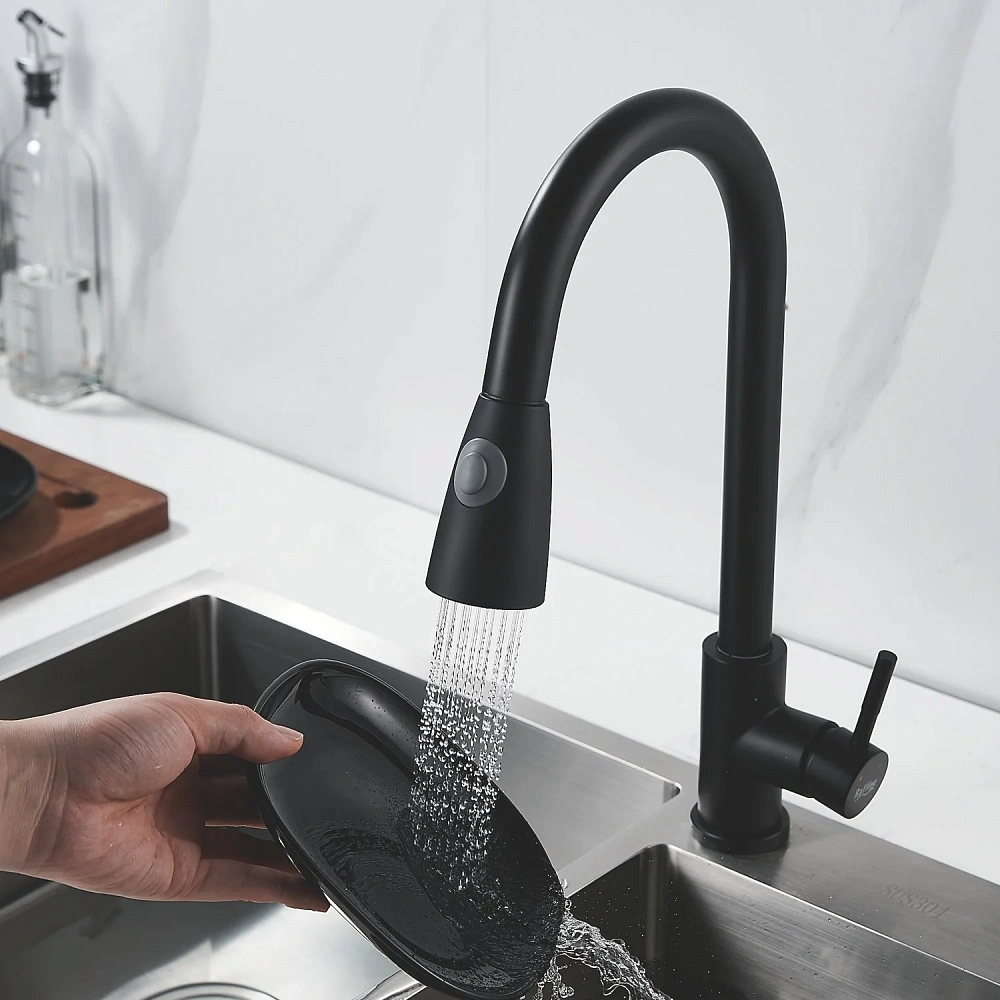 Смеситель для кухни Raffine F213H с выдвижным изливом, черный — Изображение 9