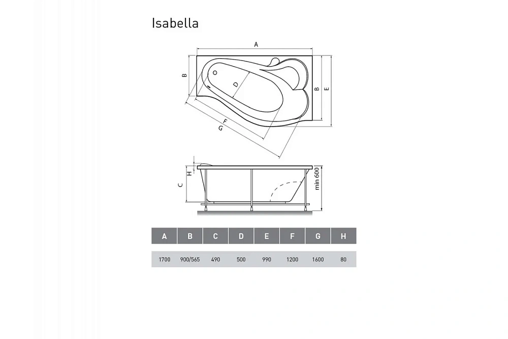 Акриловая ванна Relisan ISABELLA Гл000010530 правосторонняя 170x90 — Изображение 2