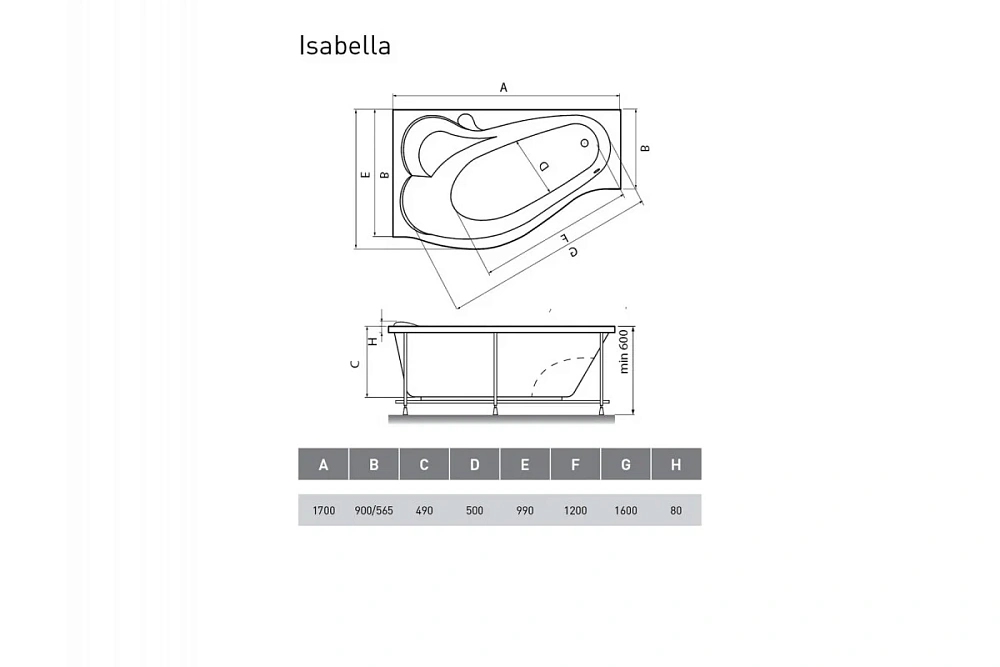 Акриловая ванна Relisan ISABELLA Гл000010529 левосторонняя 170x90 — Изображение 2
