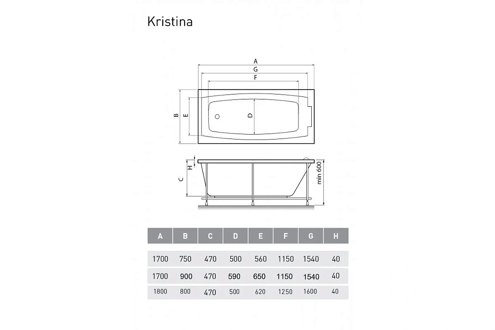 Акриловая ванна Relisan KRISTINA Гл000008873 170x75 — Изображение 2