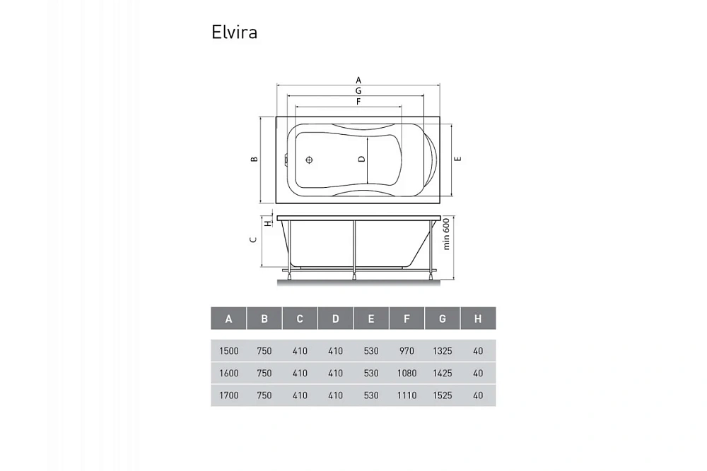 Акриловая ванна Relisan ELVIRA Гл000000978 150x75 — Изображение 2