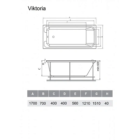 Акриловая ванна Relisan Viktoria Гл000026566 170х70 Акриловая ванна Relisan Viktoria Гл000026566 170х70