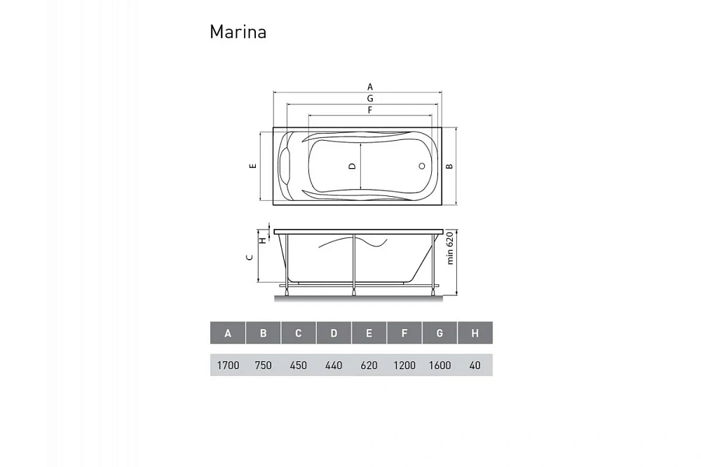 Акриловая ванна Relisan MARINA Гл000008874 170x75 — Изображение 2