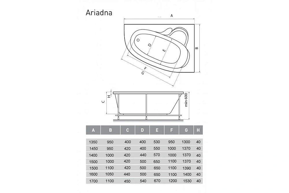 Акриловая ванна Relisan ARIADNA Гл000001417 правосторонняя 145x95 — Изображение 2