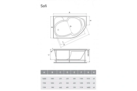 Акриловая ванна Relisan SOFI Гл000024565 левосторонняя 160x100 Акриловая ванна Relisan SOFI Гл000024565 левосторонняя 160x100