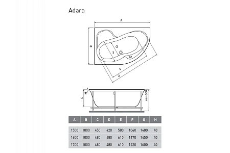 Акриловая ванна Relisan ADARA Гл000013732 правосторонняя 170x100 Акриловая ванна Relisan ADARA Гл000013732 правосторонняя 170x100