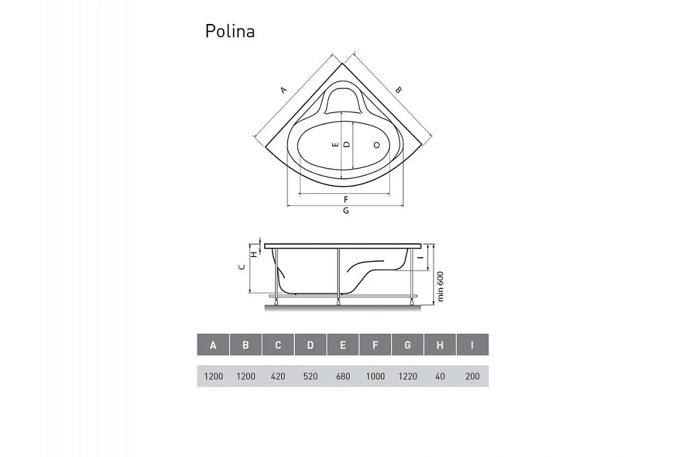 Акриловая ванна Relisan POLINA Гл000001267 угловая 120x120 — Изображение 2
