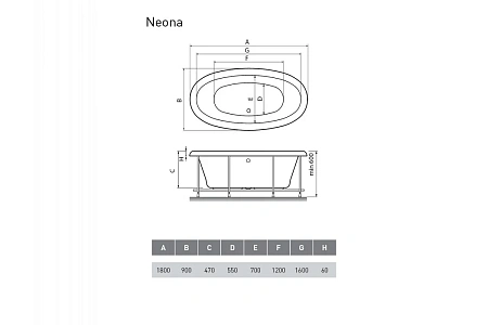 Ванна отдельностоящая Relisan NEONA Гл000000548 180x90 Ванна отдельностоящая Relisan NEONA Гл000000548 180x90