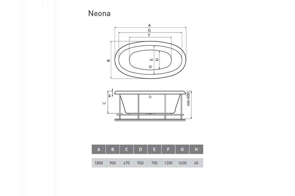 Ванна отдельностоящая Relisan NEONA Гл000000548 180x90 — Изображение 2
