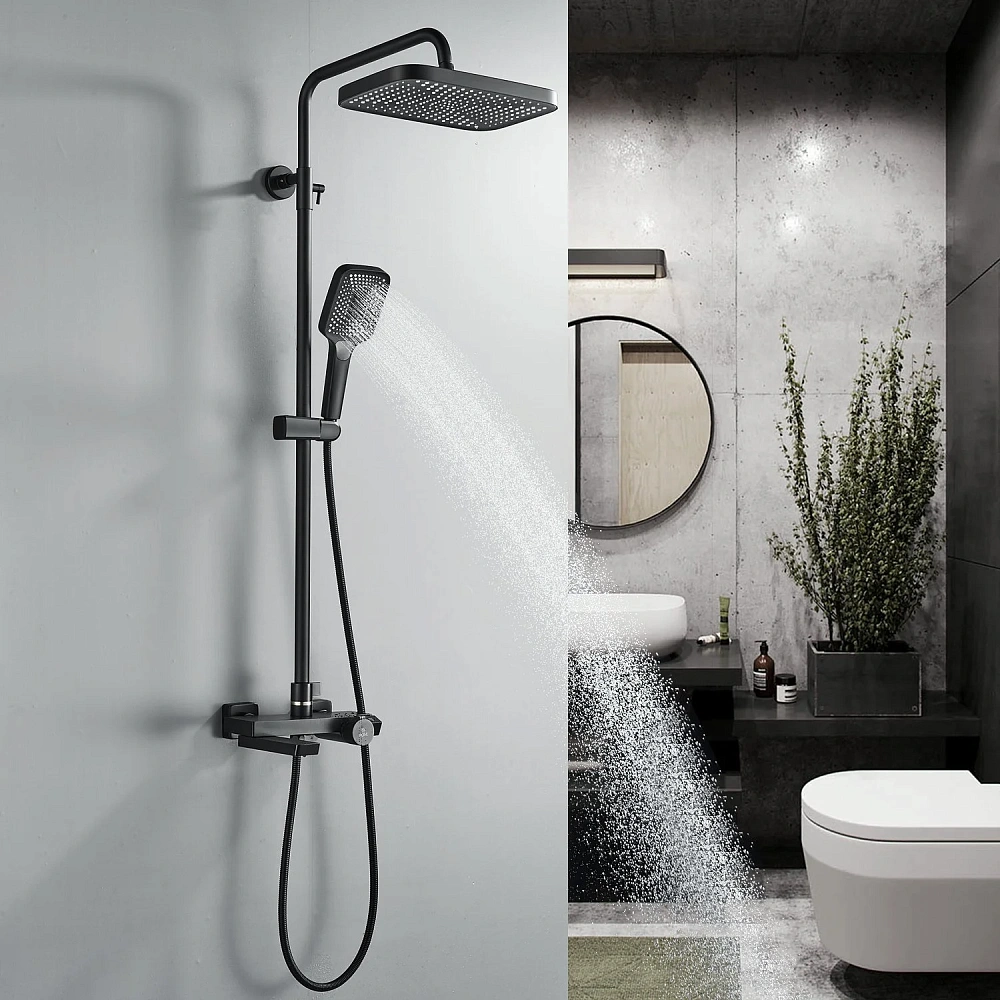 Душевая система Rose R1896H с термостатом, черный — Изображение 7