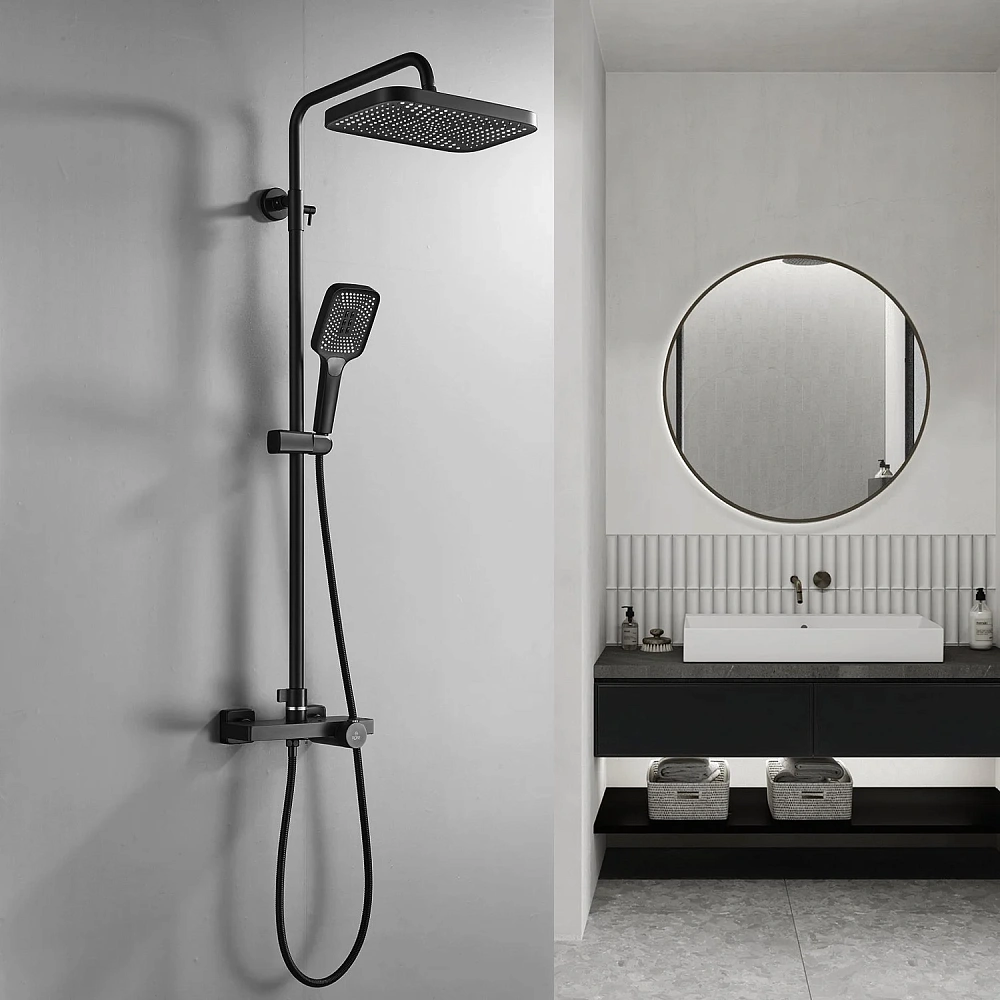 Душевая система Rose R1896H-6 с термостатом, черный — Изображение 3