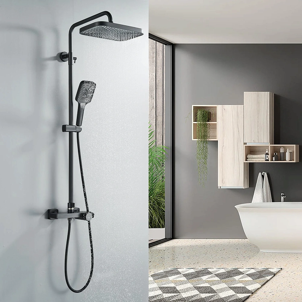 Душевая система Rose R1896H-6 с термостатом, черный — Изображение 8