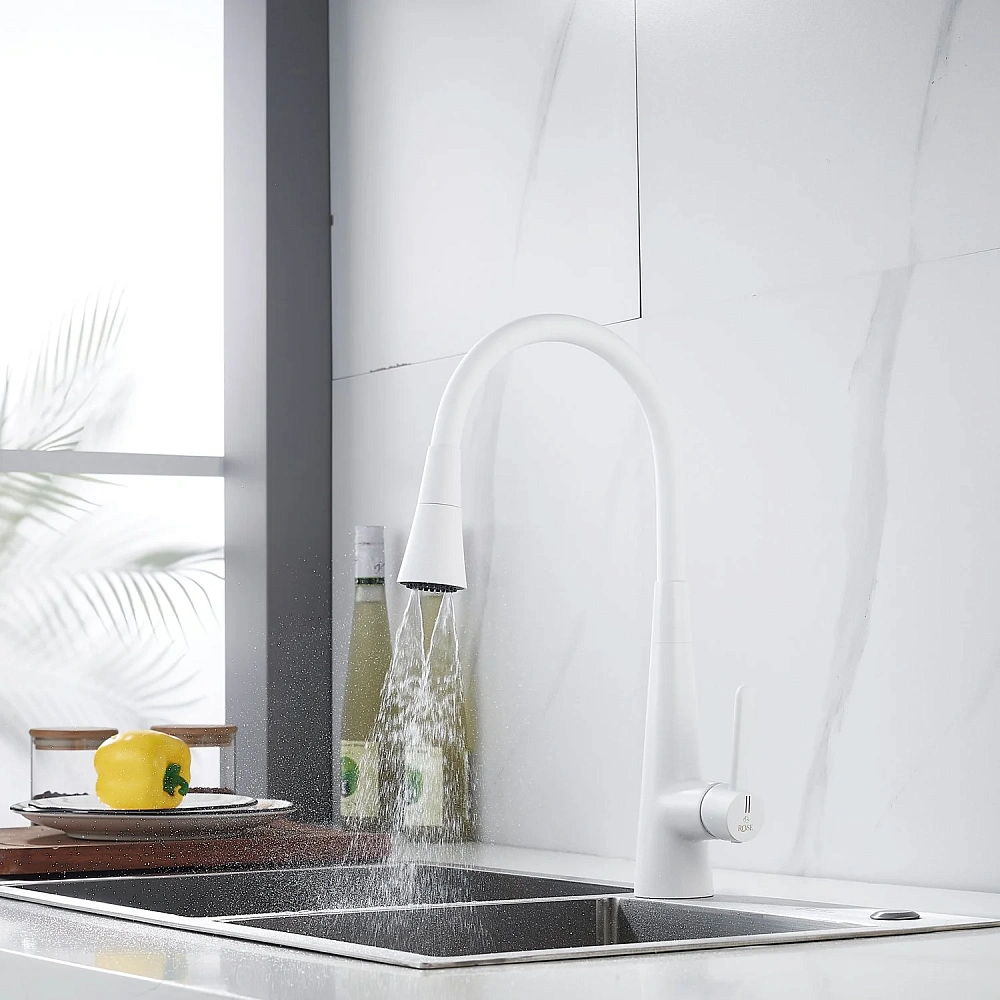 Смеситель для кухни Rose R213C с гибким изливом, белый — Изображение 14
