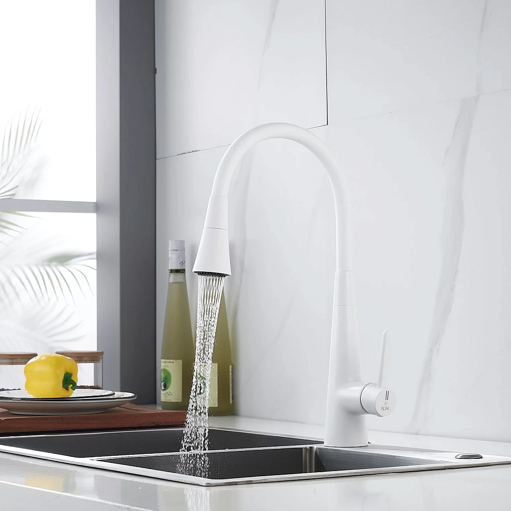 Смеситель для кухни Rose R213C с гибким изливом, белый — Изображение 15