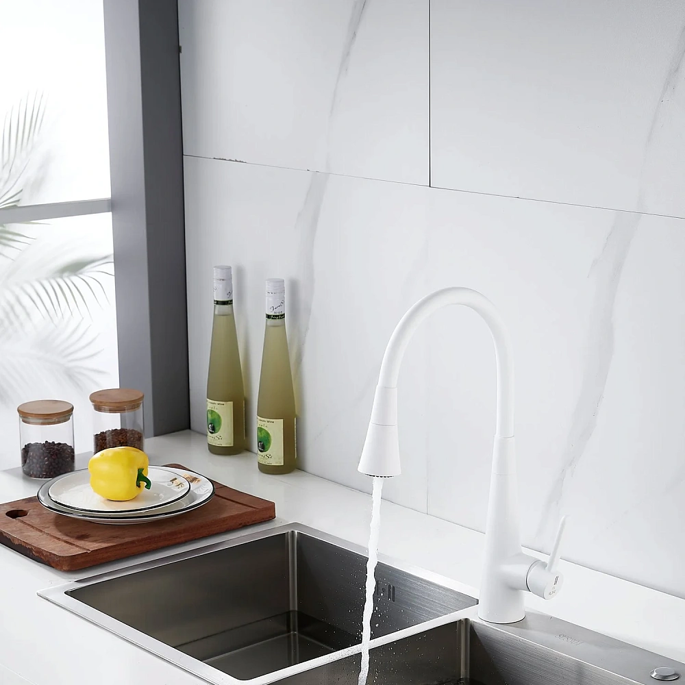Смеситель для кухни Rose R213C с гибким изливом, белый — Изображение 18