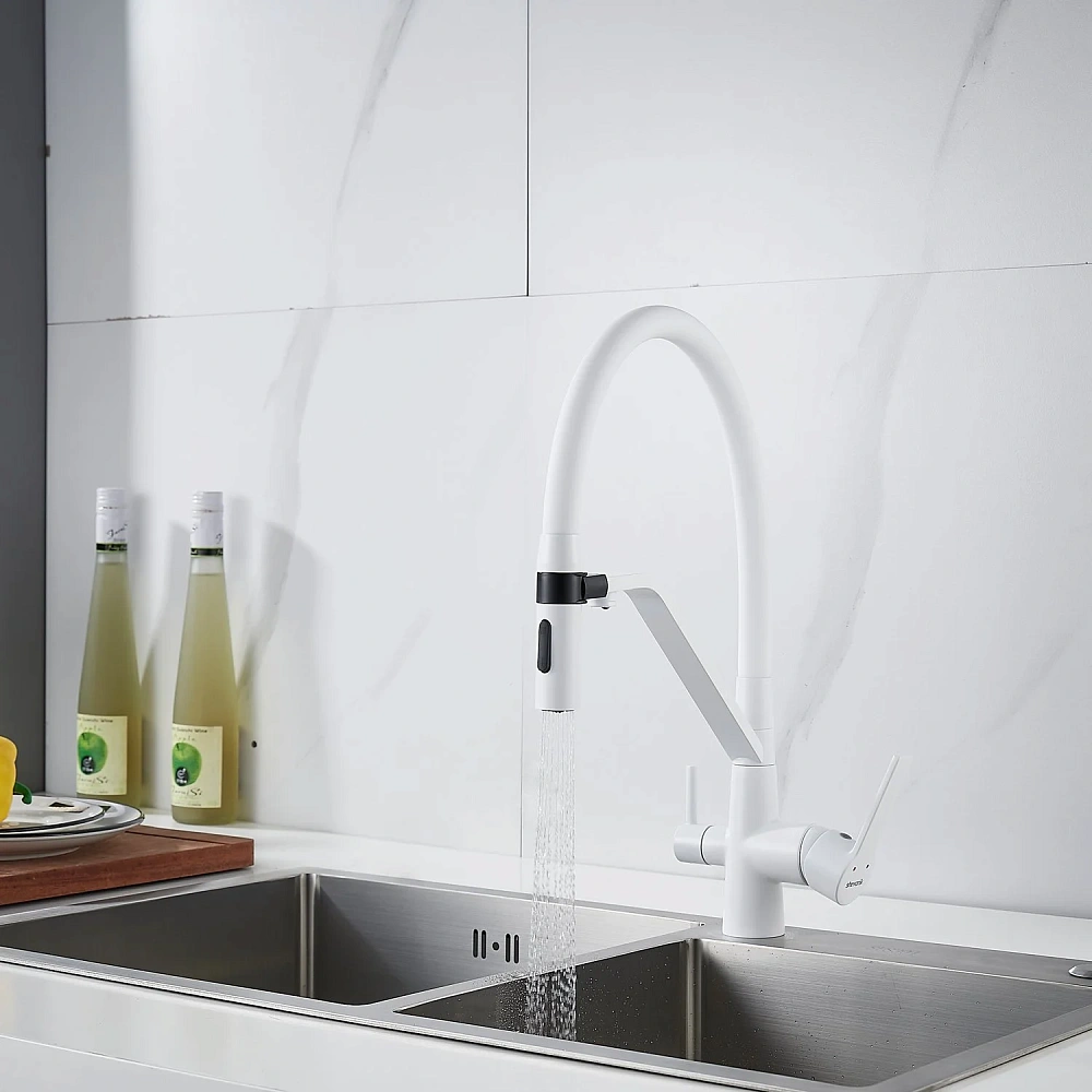 Смеситель для кухни Shevanik S278C с гибким изливом и подключением фильтра, белый — Изображение 16