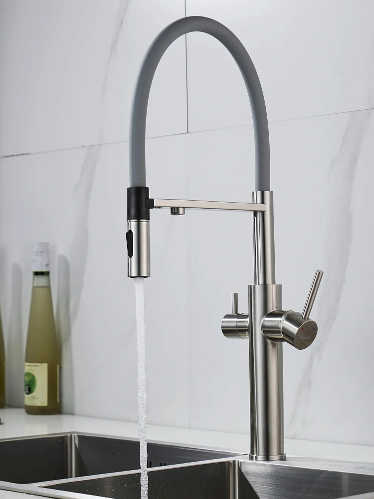 Смеситель для кухни Shevanik S478L с гибким изливом и подключением фильтра, сатин — Изображение 18