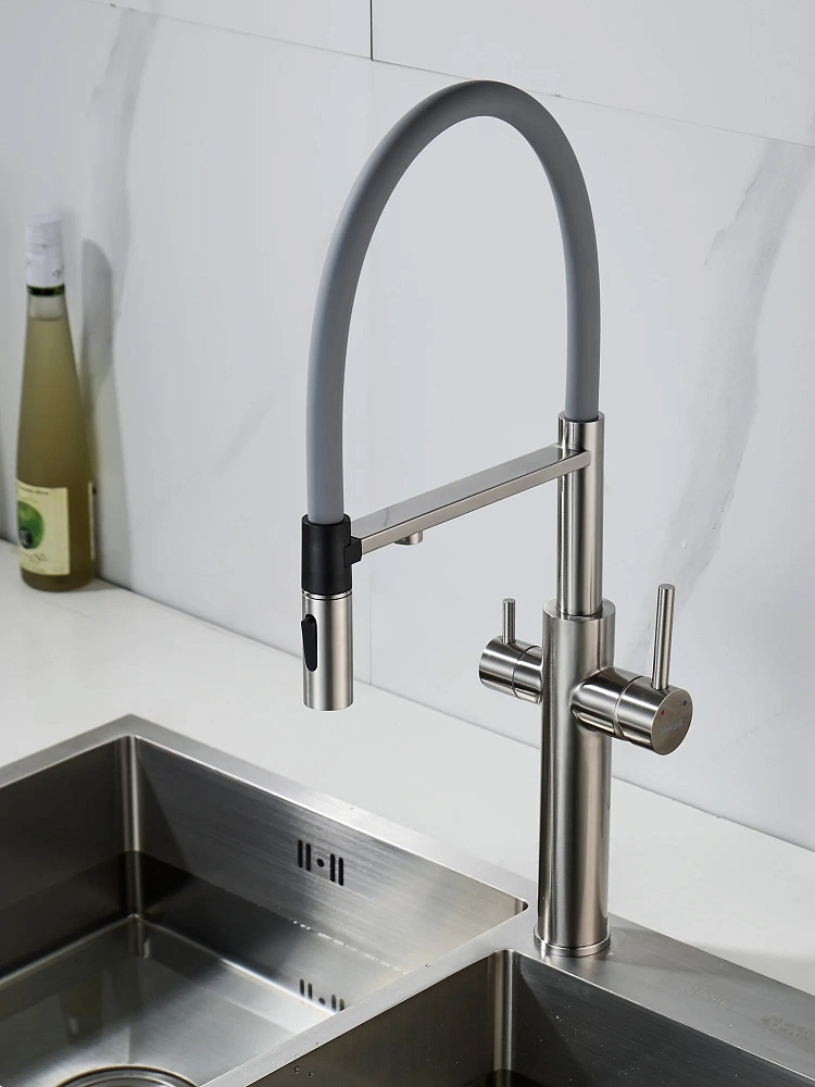 Смеситель для кухни Shevanik S478L с гибким изливом и подключением фильтра, сатин — Изображение 21