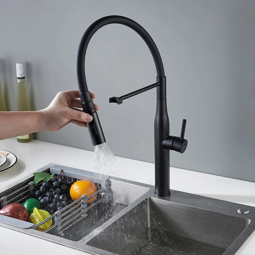 Смеситель для кухни Shevanik S123H-3 с гибким изливом, черный — Изображение 12