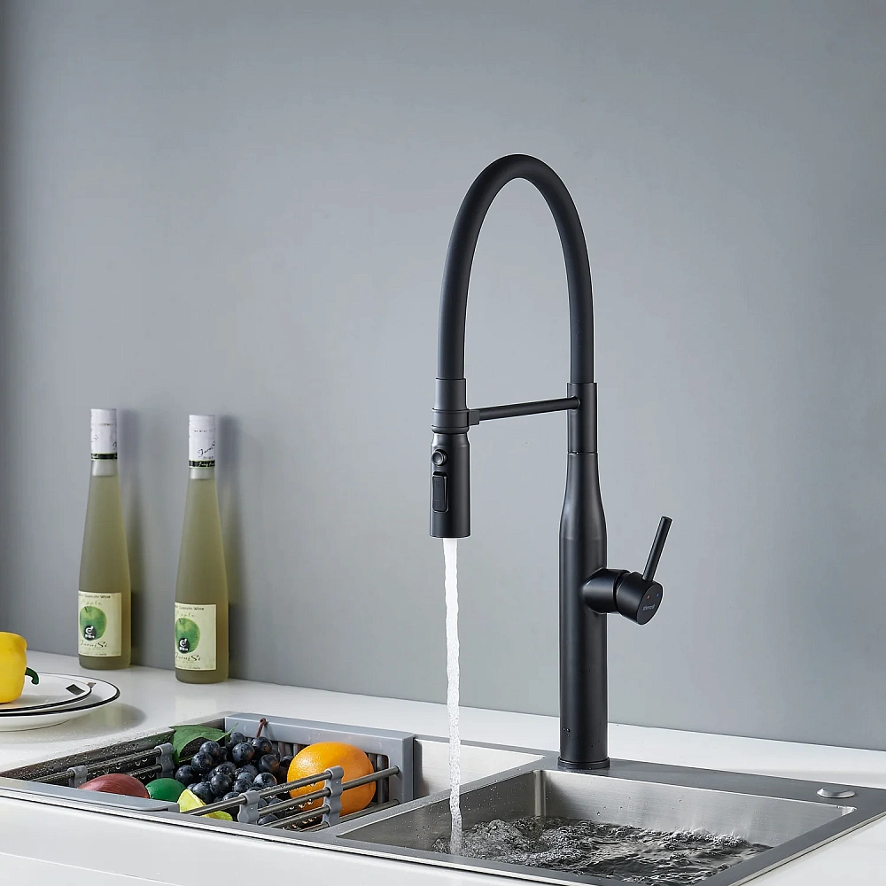 Смеситель для кухни Shevanik S123H-3 с гибким изливом, черный — Изображение 19